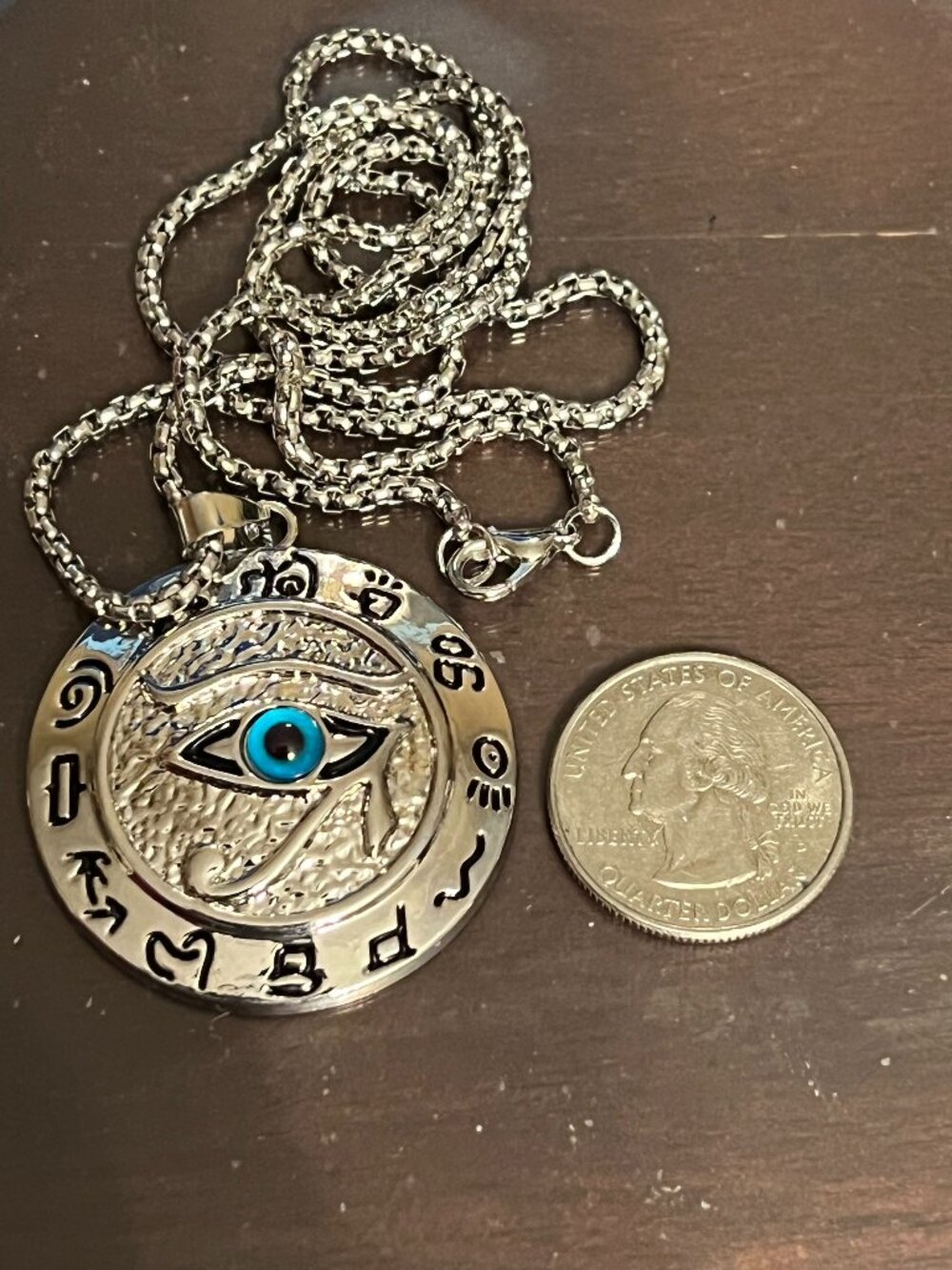 Silver-Tone Eye of Horus Evil Eye Pendant Necklace (503)